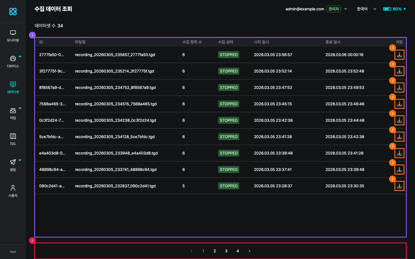 데이터셋 관리 페이지