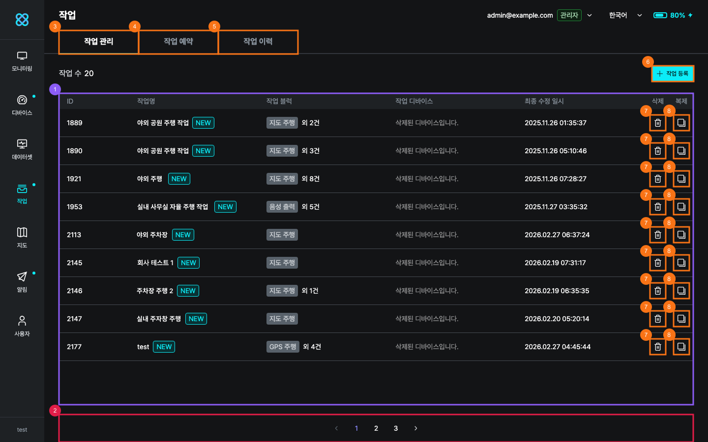 작업 관리 페이지